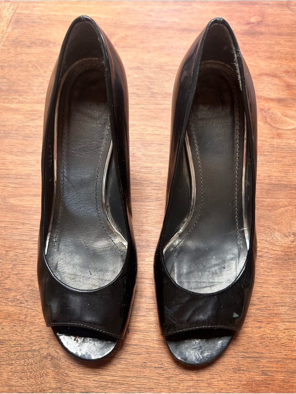 Via Spiga Made in Italy Black Patent Peep-Toe Women's Heels